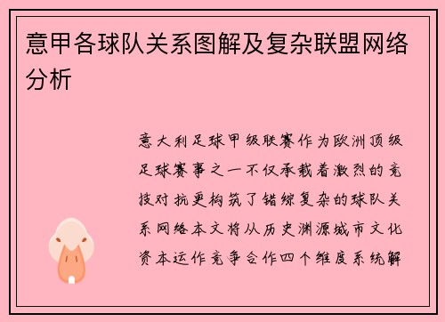 意甲各球队关系图解及复杂联盟网络分析